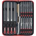 Hi-Spec 18 Piece Metal Hand & Needle Files Tool Set Kit. Large & Small Mini T12 Carbon Steel Diamond Flat, Half, Round, Triangle Files for DIY, Wood and Crafts. Complete in a Zipper Case with Brushes