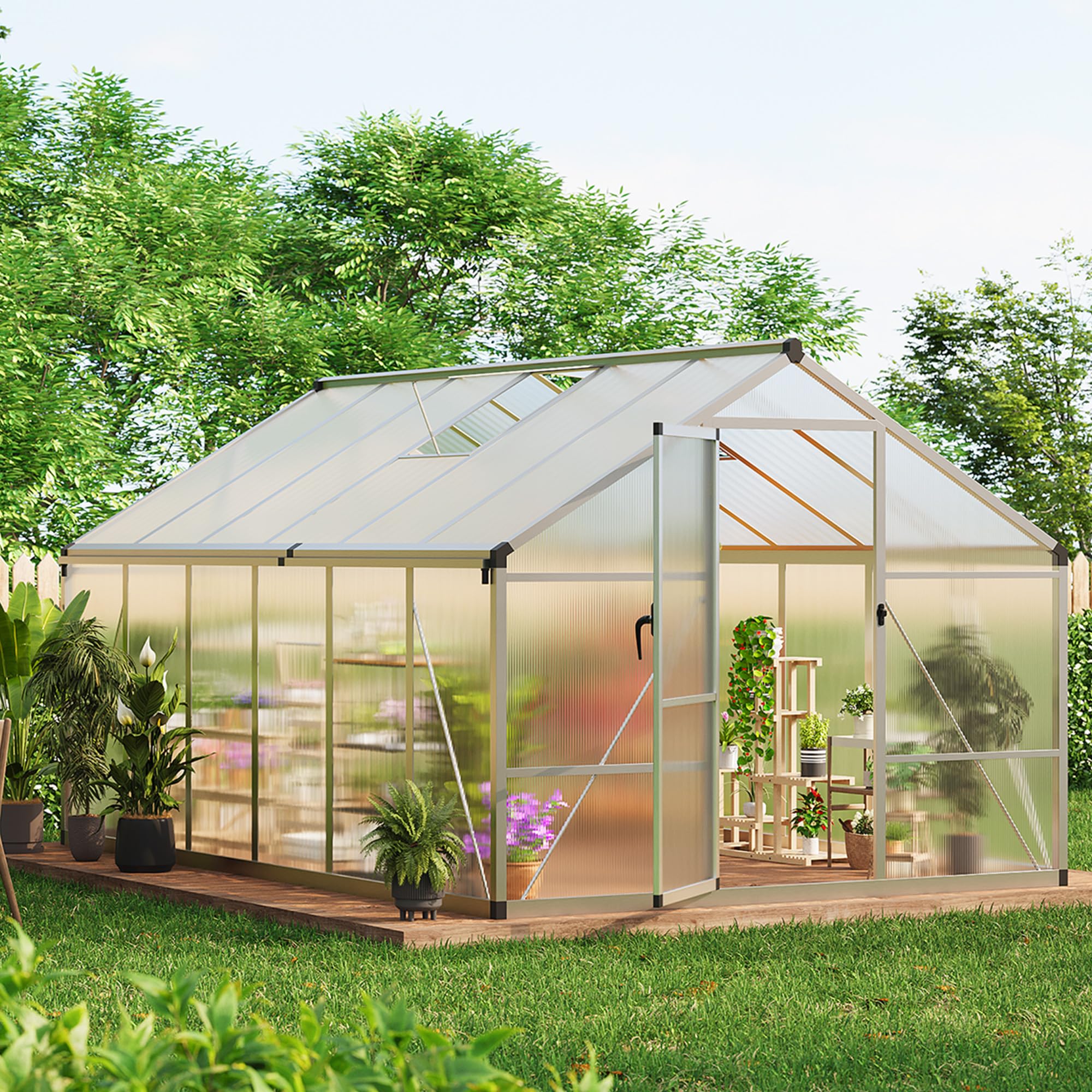 Photo 1 of ***HEAVILY USED***
8X12 FT Greenhouse for Outdoors, Large Walk-in Polycarbonate Greenhouse Kit, Aluminum Frame, Lockable Door, Roof Vent, Ground Spikes, for Garden, Patio, Backyard, Outdoor Plant Growth