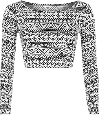 WearAll - Damen Aztek Tier Leopard Langarm Crop top - Größe 36-42
