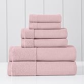 Modern Threads Waffle-Rib 6-Piece Towel Set – Premium Cotton Bath Towels, Ultra-Absorbent & Soft, Elegant Waffle Texture for Bathroom & Spa, Petal