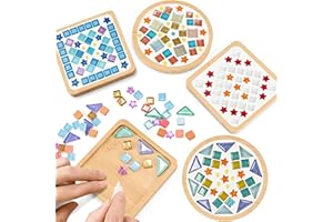 Joyclub 4 Sets DIY Glass Mosaic Tiles for Crafts Mosaic Kits for Adults and Kids with Wooden Coasters for Drinks Tray Creative Handmade Making Supplies Home Decor Art Christmas Gifts