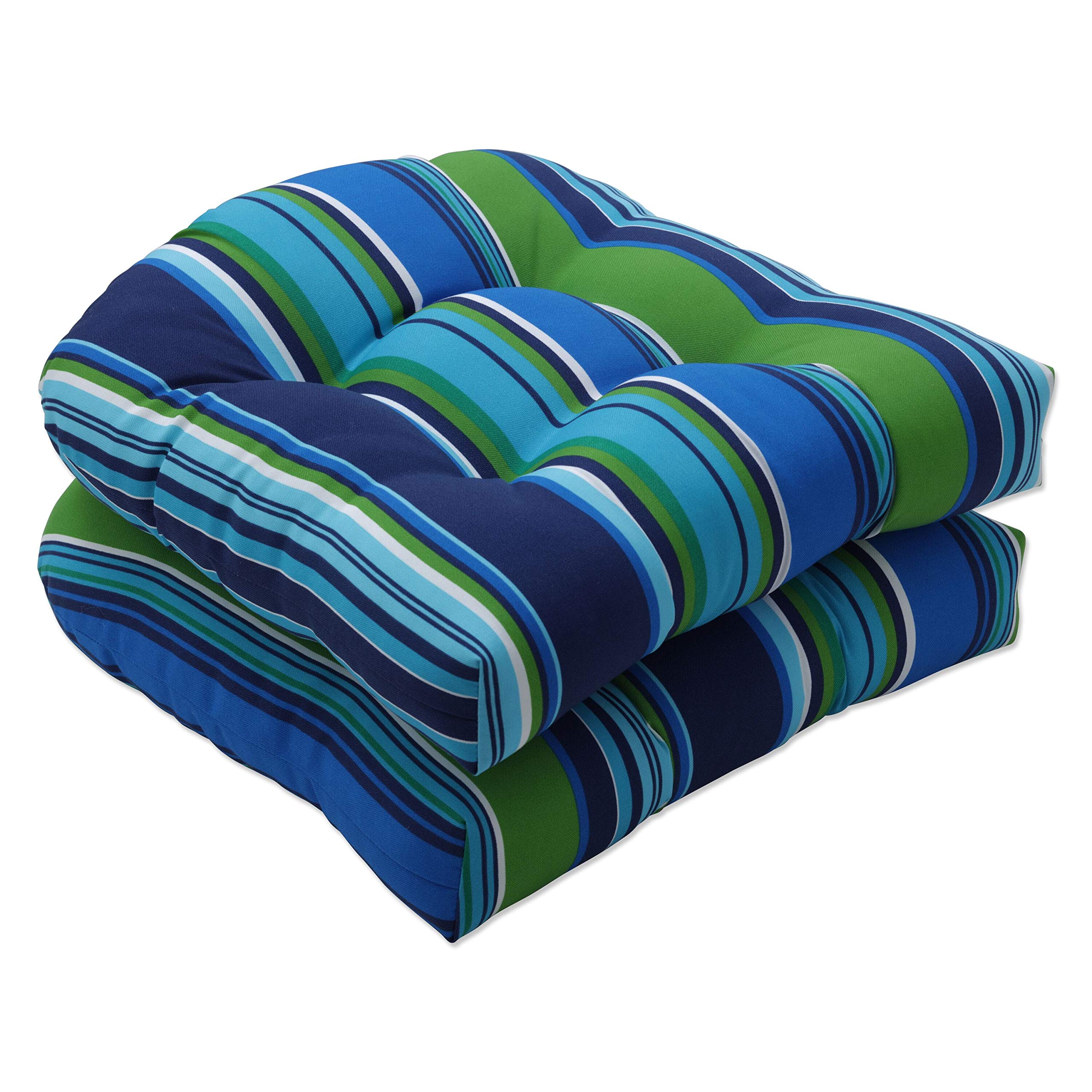 Pillow Perfect Outdoor | Indoor Sea Island Blue Wicker Seat Cushion (Set of 2), 19 X 19 X 5