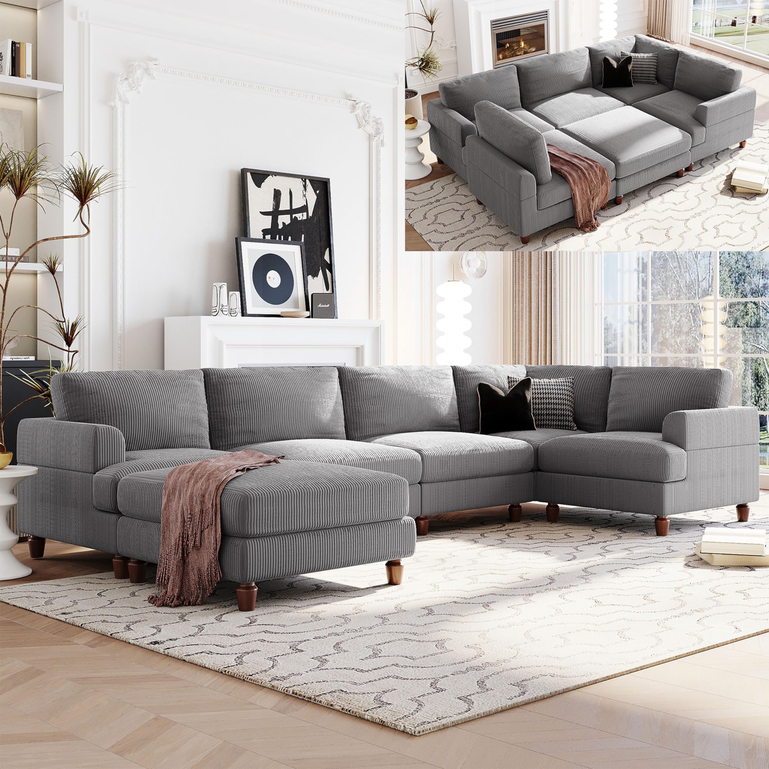 U-Shaped Oversized Corduroy Modular Sectional Sofa