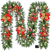 Christmas Garland with Lights, 9ft Battery Operated LED Garland with Timer, 30 Warm White LEDs, Waterproof Christmas Decorations for Indoor Outdoor Mantel, Stairs, Doorway, Window, Porch, Home