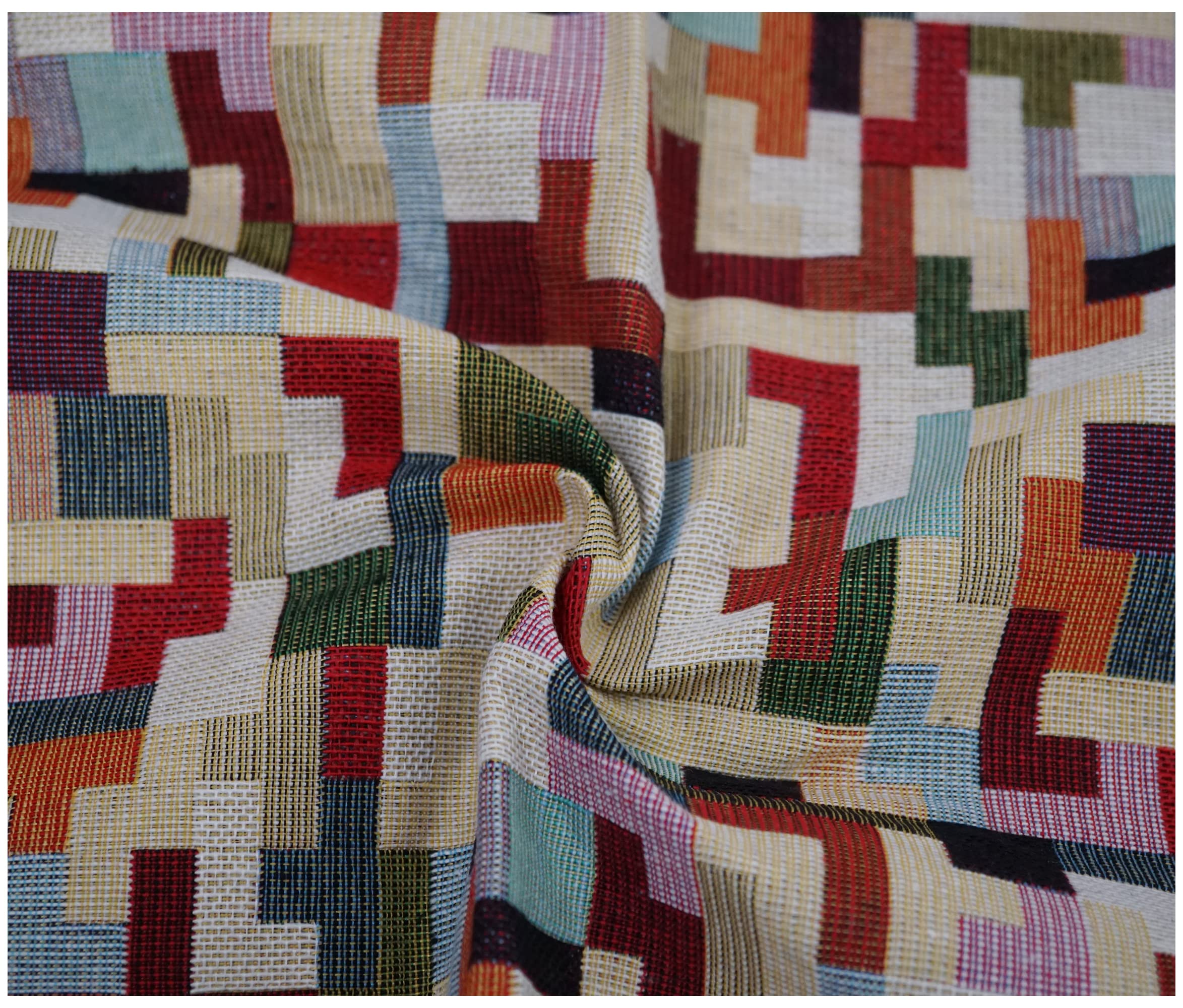 Luxury Tapestry Woven Curtain Upholstery Fabric Sofa Cushion Durable Material (300 x 140cm, Tetris)