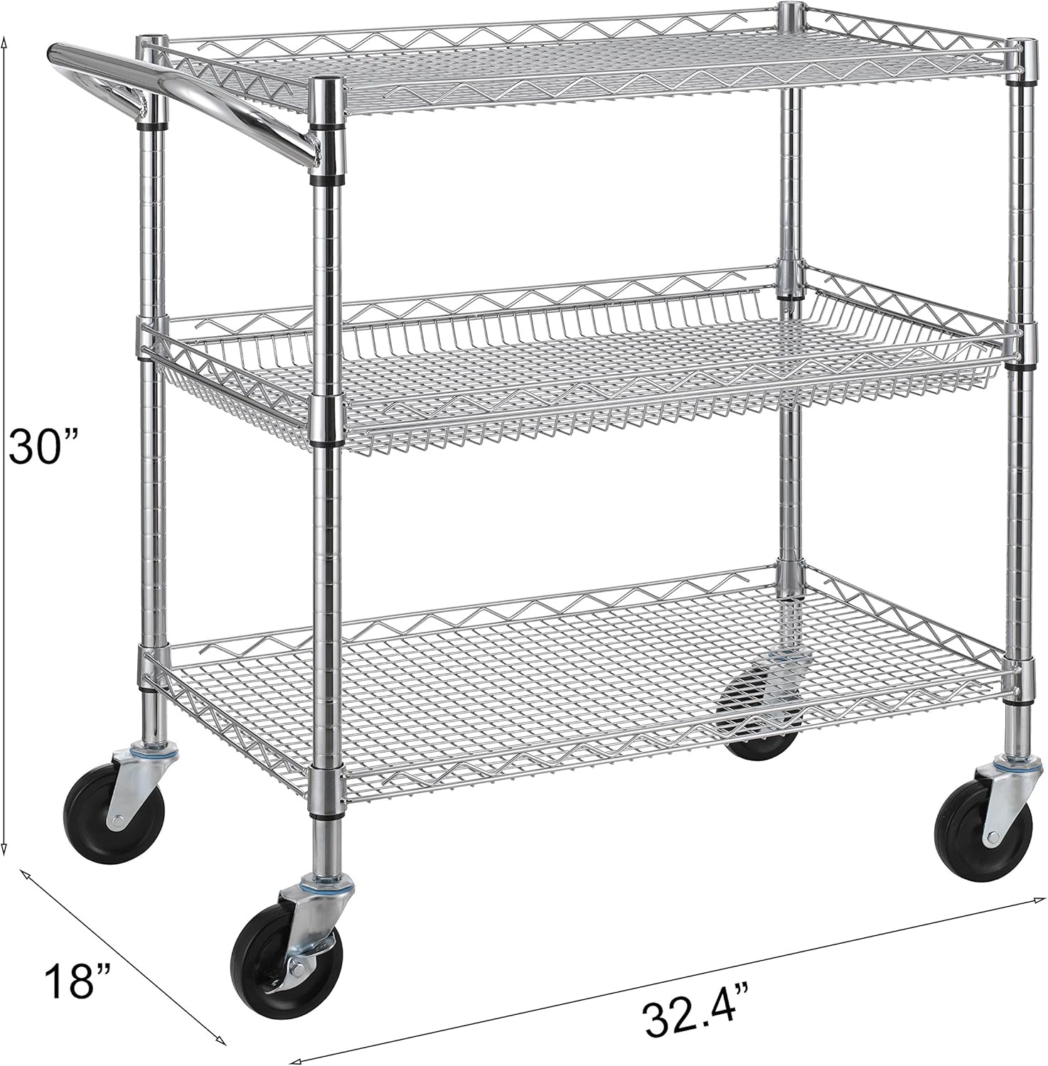 Finnhomy 3 Tier Heavy Duty Commercial Grade Utility Cart, Wire Rolling Cart with Handle Bar, Steel Service Cart with Wheels, Utility Shelf Plant Display Shelf Food Storage Trolley, NSF Listed: Kitchen & Dining
