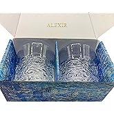 ALEXIR Whiskey Glasses-Set of 2 /Premium Old Fashioned glasses for Art Lovers-Van Gogh Series Glassware as a Piece of Art on Fine Textured Glass11oz (Starry Night)