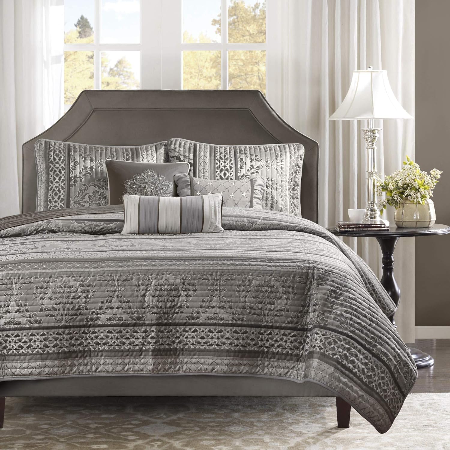 King/Cal King Madison Park Bellagio Coverlet Set Grey or Bedding Sets