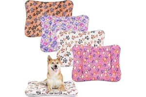 Tuanse 4 Pack Ultra Soft Dog Cat Bed Mat with Cute Prints Reversible Fleece Dog Crate Kennel Pad Cozy Washable Thickened Hamster Guinea Pig Pet Bed Mat for Small Animals(30 x 22 Inches,Vivid Color)