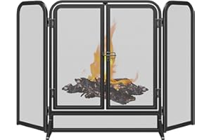 Mr IRONSTONE 3 Panel Fireplace Screen 51.5" W x 32.5" H Modern Foldable with Wrought Metal Decorative Mesh, Heavy Duty Fire Spark Guard Cover for Home Decor Indoor, Black
