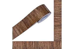 ERKE 60 Feet Bulletin Board Borders, Wooden Pattern Straight Rolled Border Trim Dark Wood Board Border Decoration for School, Classroom & Offices