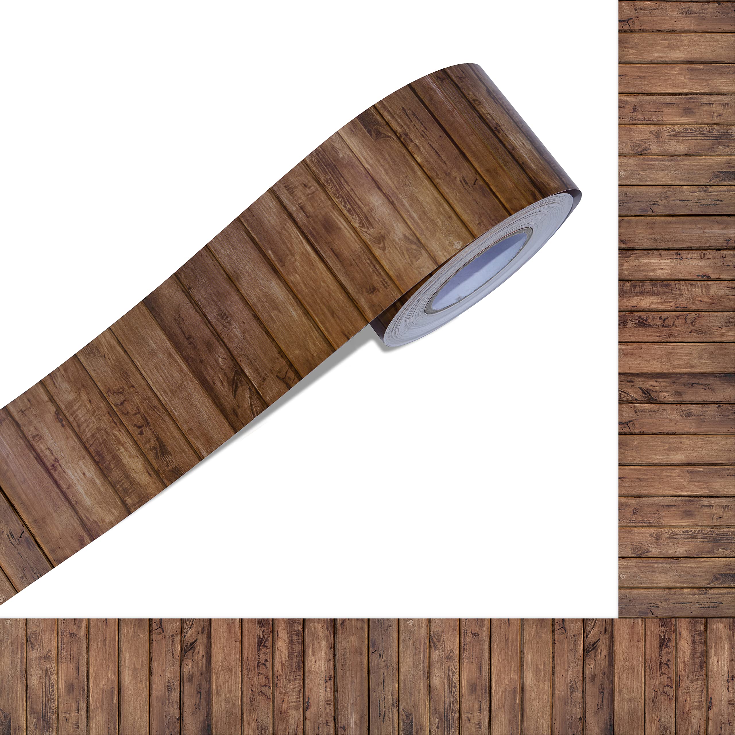 Photo 1 of 60 Feet Bulletin Board Borders, Wooden Pattern Straight Rolled Border Trim Dark Wood Board Border Decoration for School, Classroom & Offices