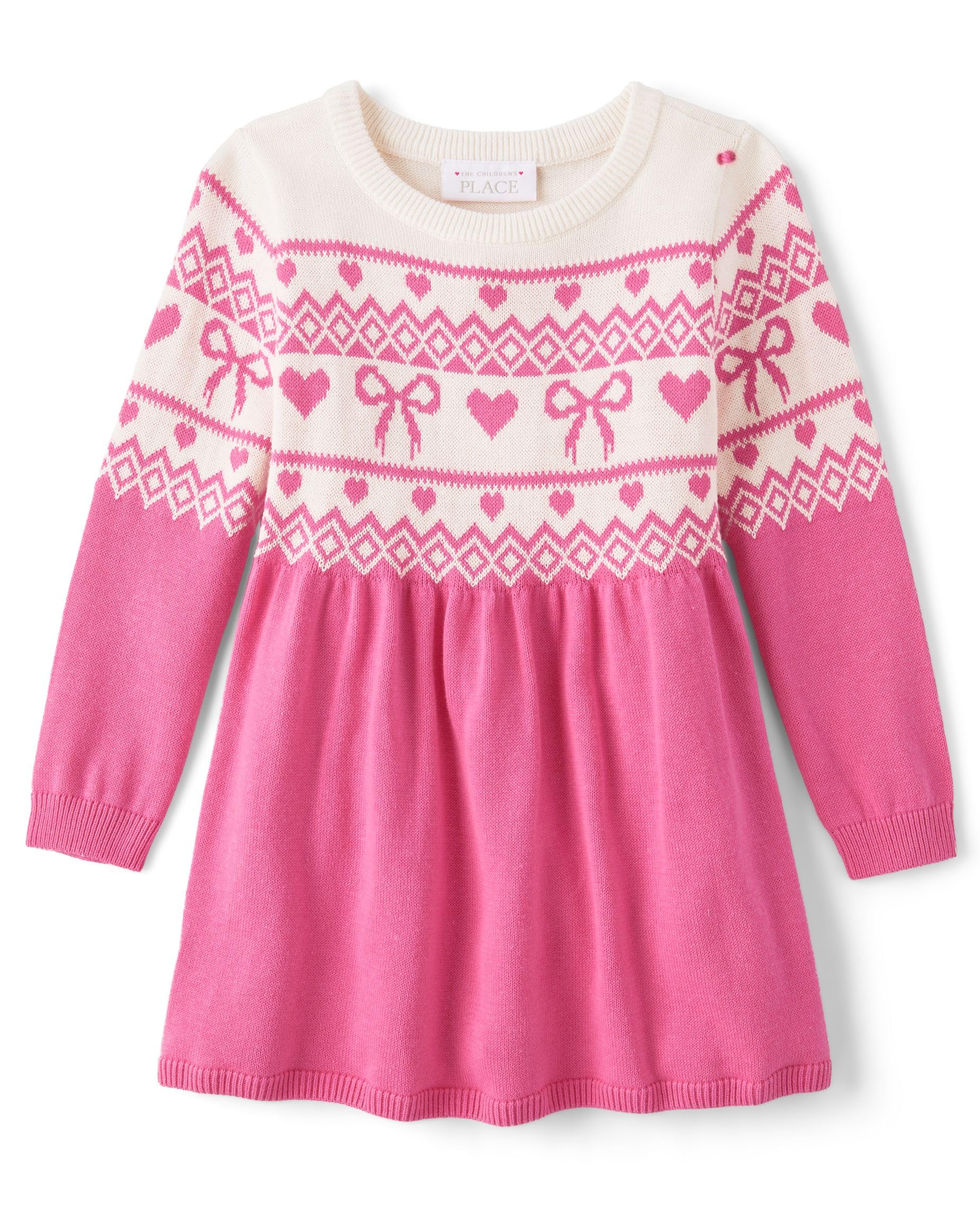 The Children's Place,Baby-Girls,and Toddler Long Sleeve Sweater Dress,Pink Fairisle,12 Months,18 Months Image