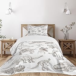 Ambesonne Jurassic Bedspread Set, Arrangement of
