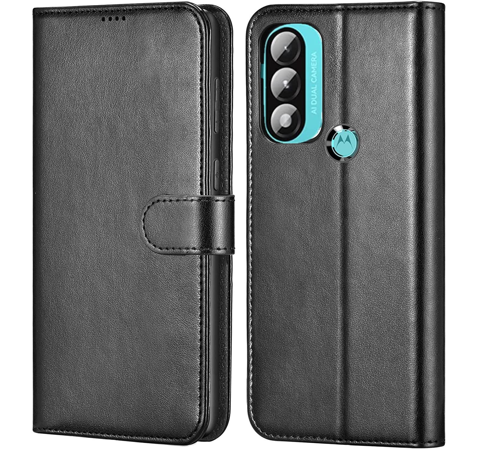 NWNK13 For Motorola Moto E20 / E30 / E40 Case Leather Wallet Book Flip Folio Stand View Magnetic Closure with Card Slots Cover for Moto E30 (Black)