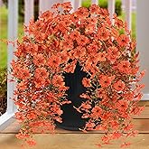 Artificial Fake Hanging Flowers Fall Plants for Outdoor Outside Autumn Decoration 2PCS Faux Silk UV Resistant Realistic with Eucalyptus for Home Thanksgiving Harvest Porch Patio Balcony(Fall Orange)