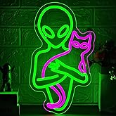 Alien Cat Neon Sign for Wall Decor Dimmable Cool Alien Neon Light for Man Cave Birthday Gifts for Teen LED Green Cat Sign for Game Room Pet Shop Party Sport Gym Decor Size15.7 * 9.4In(WZA050)