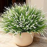 Ivydale Artificial Plants Fake Flowers Monkey Grass for Outdoors,UV Resistant Realistic 20PCS White Faux Greenery Shrubs Outside Decor for Home Garland Porch Patio Balcony Planter Yard Office Pathway