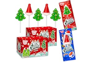 TWINKLE BITES 120 Pack Christmas Lollipops - Individually Wrapped Christmas Holiday Themed Hat And Tree Lollipops - Colorful Red & Green Designs & Delicious Flavor -Bulk Candy Use For Stocking Stuffers, Party Favor, Classroom & Office Treats, Candy Jar Fillers