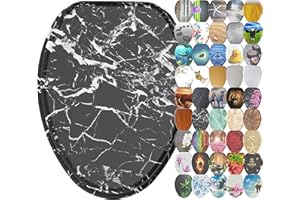 Sanilo ELONGATED, Silent Slow Close, Molded Wood Adjusting Toilet Seat, Marble Black