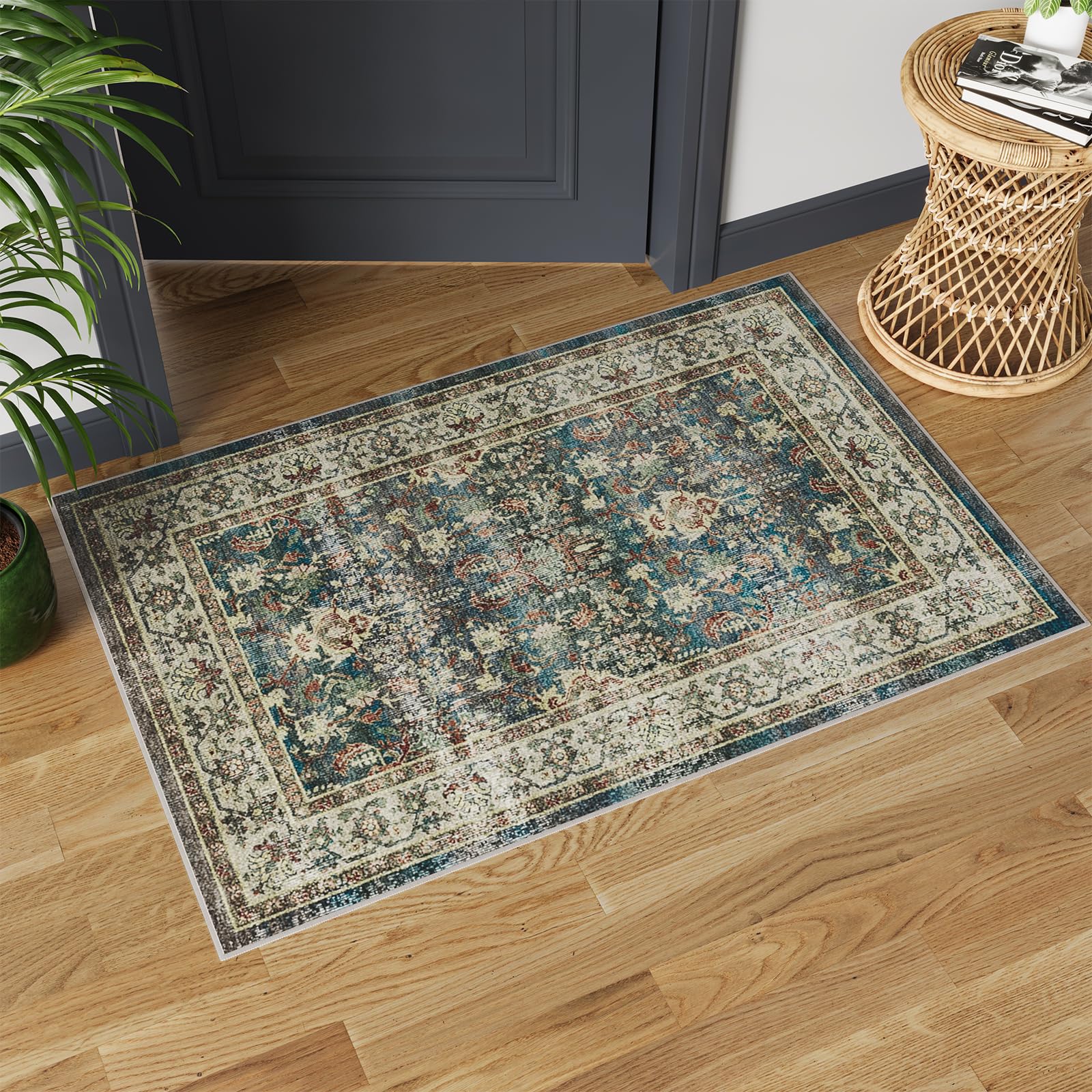 Photo 1 of Dripex Vintage Collection Washable Area Rug - 2x3 Door Mat Small Entryway Rug Distressed Non-Slip Low-Pile Floor Carpet for Indoor Front Entrance Kitchen Bathroom Living Room Bedroom