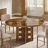 Tribesigns Round Dining Table for 4 People, 47-Inch Farmhouse Wood Kitchen Table with Sturdy Pedestal Base, Round Dining Room