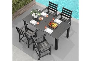GREENVINES 5-Piece Outdoor Dining Set | HDPE | Patio Table and Chairs Sets for 4 | Patio Furniture | All Weather | Umbrella Hole | Black | for Backyard Poolside Garden