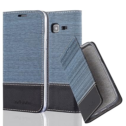 Cadorabo Hülle für Samsung Galaxy J3 2016 (6) - Hülle in DUNKEL BLAU SCHWARZ – Handyhülle mit Standfunktion und Kartenfach im