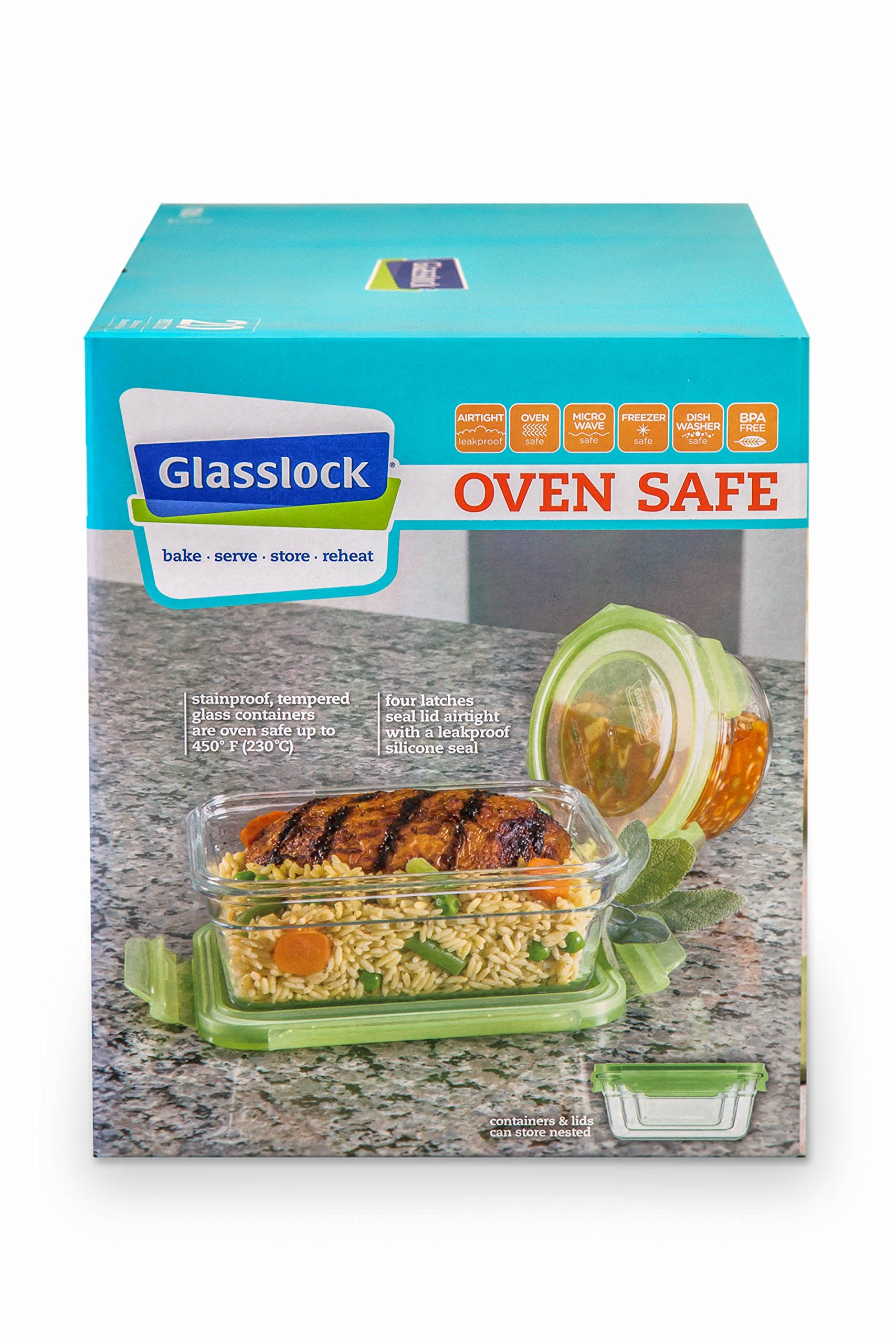 Tempered Glasslock Storage Containers 20pc set Green Lids Microwave