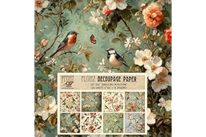 FLONZ Decoupage Paper Pack (24 Sheets 6"x6") Birdsong in Bloom: Whimsical Birds and Blossoms in Soft Hues, Perfect for Nature-Inspired Crafting # Vintage Styled Paper for Craft and Scrapbooking
