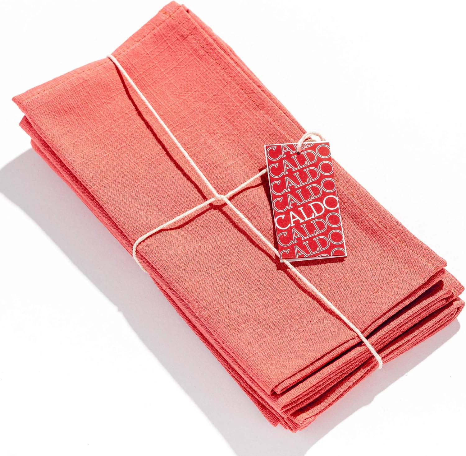 Caldo Linen Dinner Napkins - Rustic- Soft and Durable Cloth- Washable and Reusable - 4 Pack - 20x20 inch (Coral): Home & Kitchen