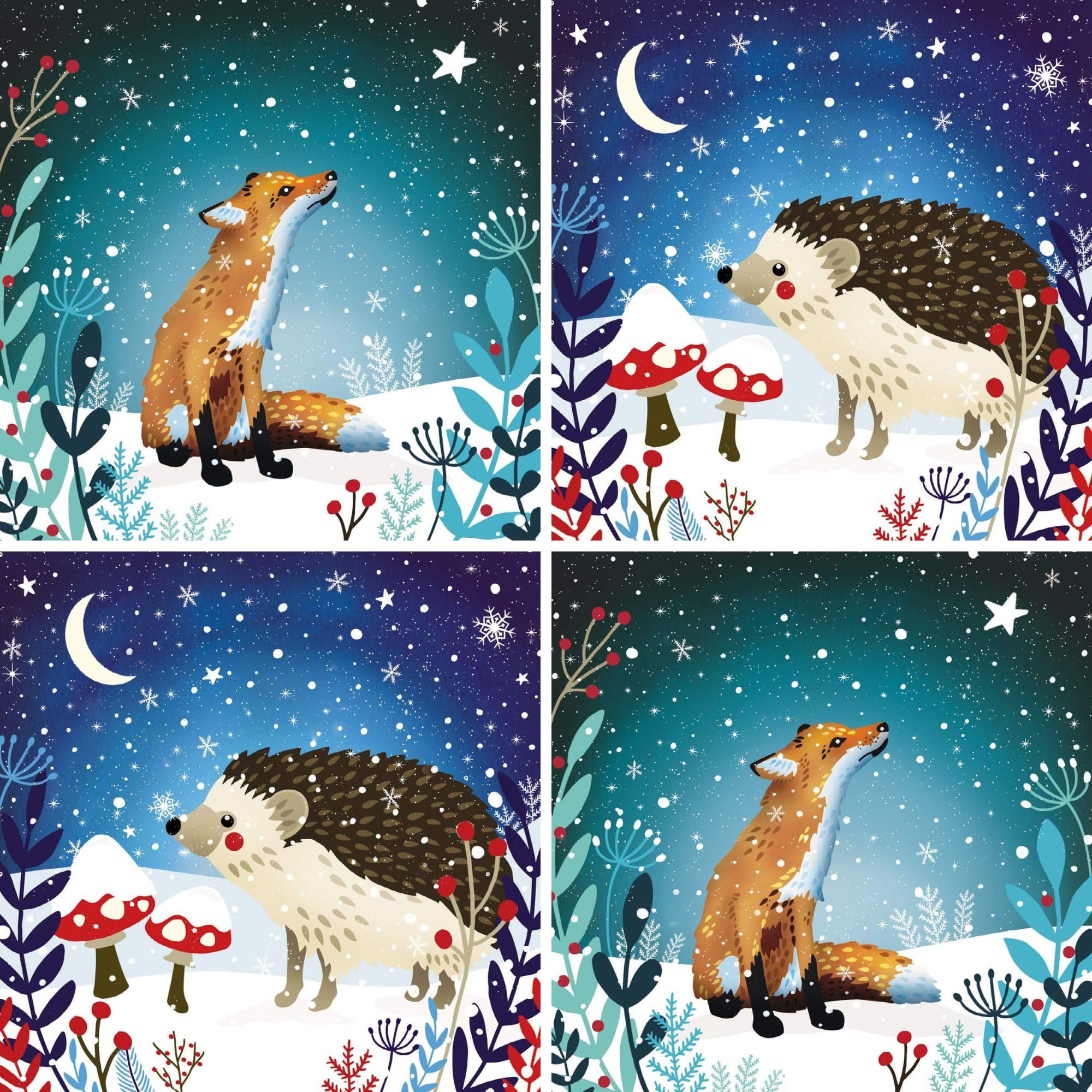 Almanac Box of 20 Charity Christmas Cards (ALM-ATBX0187) - Starlit Fox and Hedgehog - 20 Artistic Cards From
