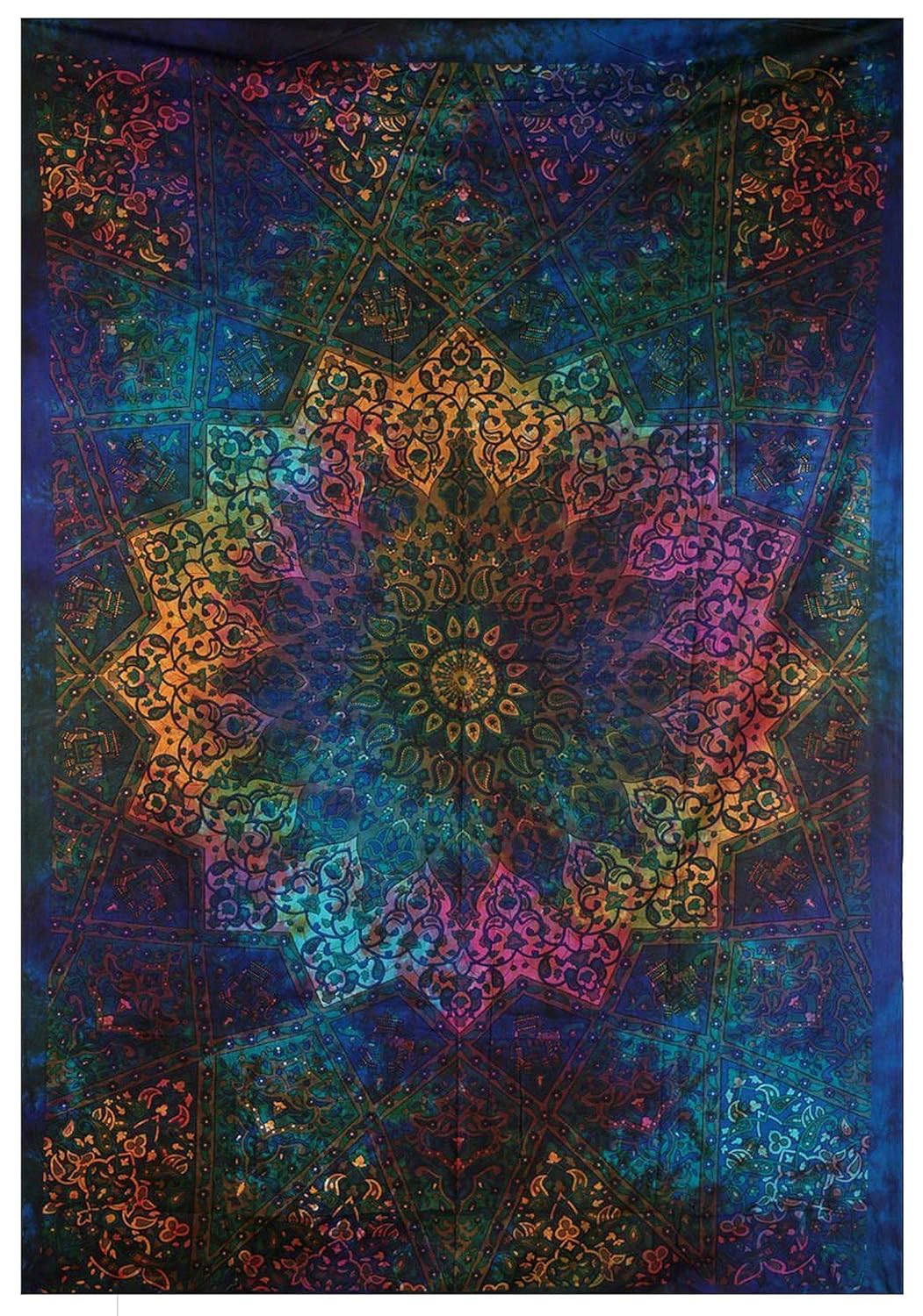 Tapestries Intricate Blue Tie Dye Star Design Indian Bedspread Twin Tapestry Hippie Wall Decor Mandala Bohemian Tapestry Psychedelic Tapestry Ethnic Decorative