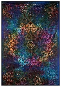 Tapestries Intricate Blue Tie Dye Star Design Indian Bedspread Twin Tapestry Hippie Wall Decor Mandala Bohemian Tapestry Psychedelic Tapestry Ethnic Decorative