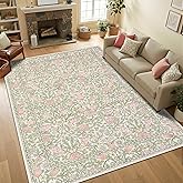 GarveeHome Pink and Green Vintage Floral Washable Rugs 5x7 for Living Room Boho Retro Botanical Rug Low Pile Stain Resistance Non Slip Carpet for Bedroom Nursery Dining Room