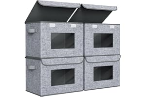 Univivi 4 PC Storage Baskets with Lid Clothes Organizer with Clear Window,Handles foldable Fabric Baskets Storage Organizatio