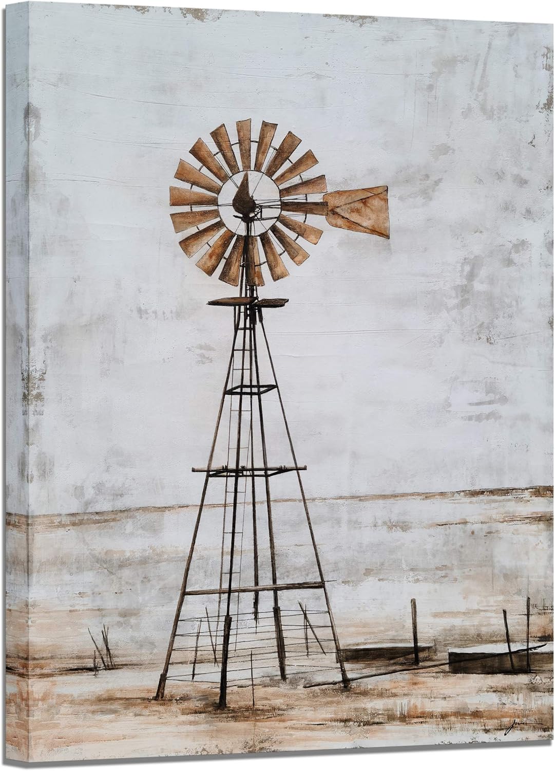 Paintings - Yihui Arts Windmill Wall Decor Modern Rustic Canvas Wall Art Paintings with Textured Contemporary Abstract Artwork Pictures for Living Room Bedroom Farmhouse Home Decor