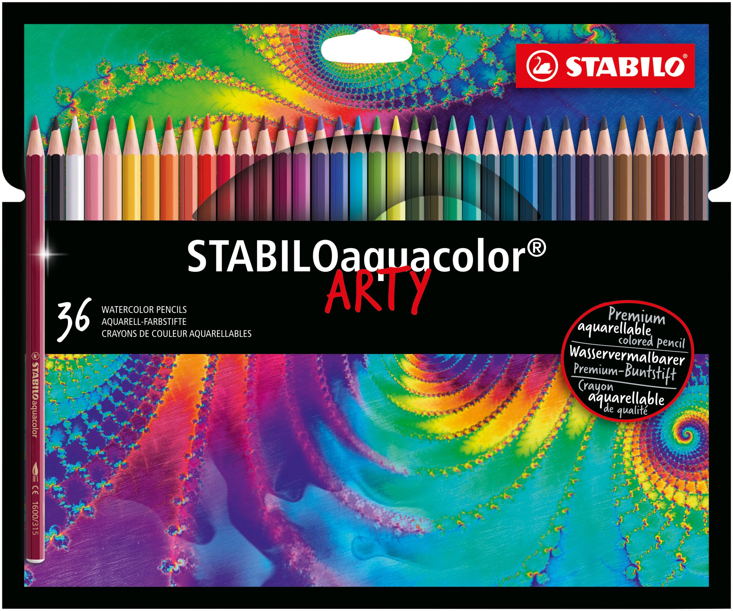 STABILO aquacolor - Aquarellable Colouring Pencil - ARTY - Pack of 36 - Assorted Colours