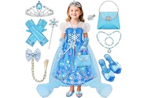 KKONES Princess Dresses for Girls, Light Up Princess Costume with Cape, Birthday Party Gift for Toddler Age 3-8 Year Old