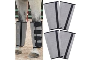 Gallopoff Horse Fly Boots Set of 4 - Non-Slip Leg Guards Extra Tough Mesh Ventilated, Adjustable Horse Fly Leggings Reduce Stomping & Hoof Stress & Leg Fatigue Grey Medium