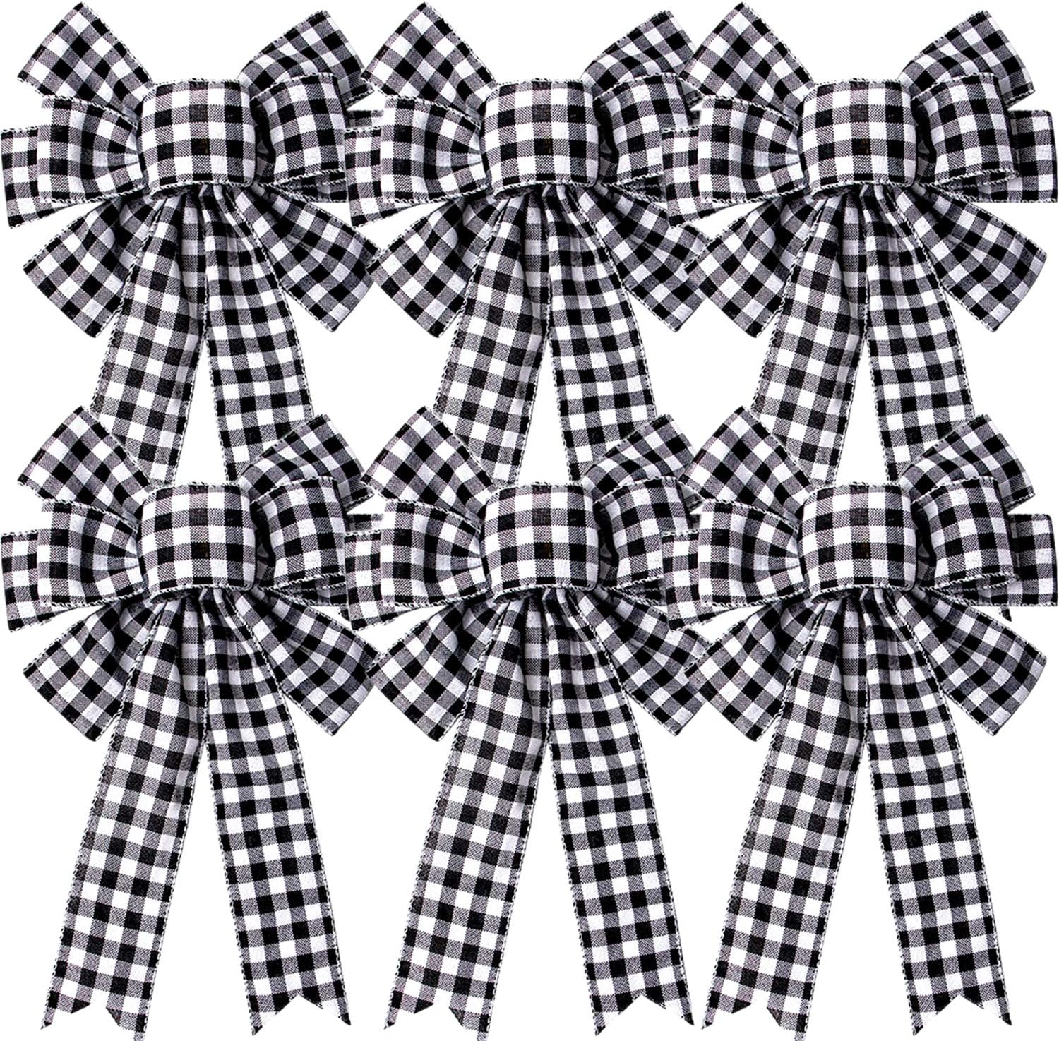 Bows & Ribbons - Iceyyyy Large Fall Thanksgiving Christmas Plaid Bow - 16.4x10 Inch Buffalo Plaid Check Swag Wreath Gift Bow Christmas Tree Topper Bow for Home Indoor Outdoor Ornaments (Black and White, 6)