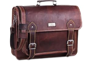 HULSH Vintage Handmade Leather Messenger Bag, 18 Inch Laptop Bag, Computer Bag, Briefcase, Satchel | Spacious & Classy for Work/Travel