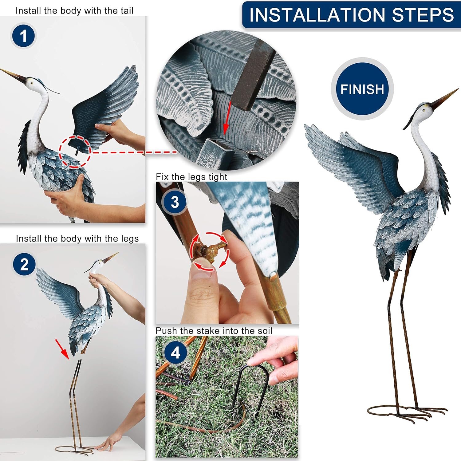 TERESA'S COLLECTIONS 40.7 inch Metal Blue Herons Garden Statues Sculptures, Standing Cranes Decor Bird Art Lawn Ornaments for Outdoor Yard Patio Porch Outside Decorations - Set of 2: Kitchen & Dining