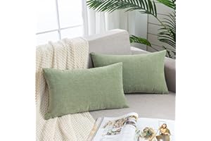 GAWAMAY Lumbar Support Pillow Decorative Rectangle Throw Pillow Covers 12"x20" Inch Set of 2, Super Soft Chenille Fall Pillowcase for Living Room Bedroom Sofa Couch Cushion Cover Sage Green 30x50cm
