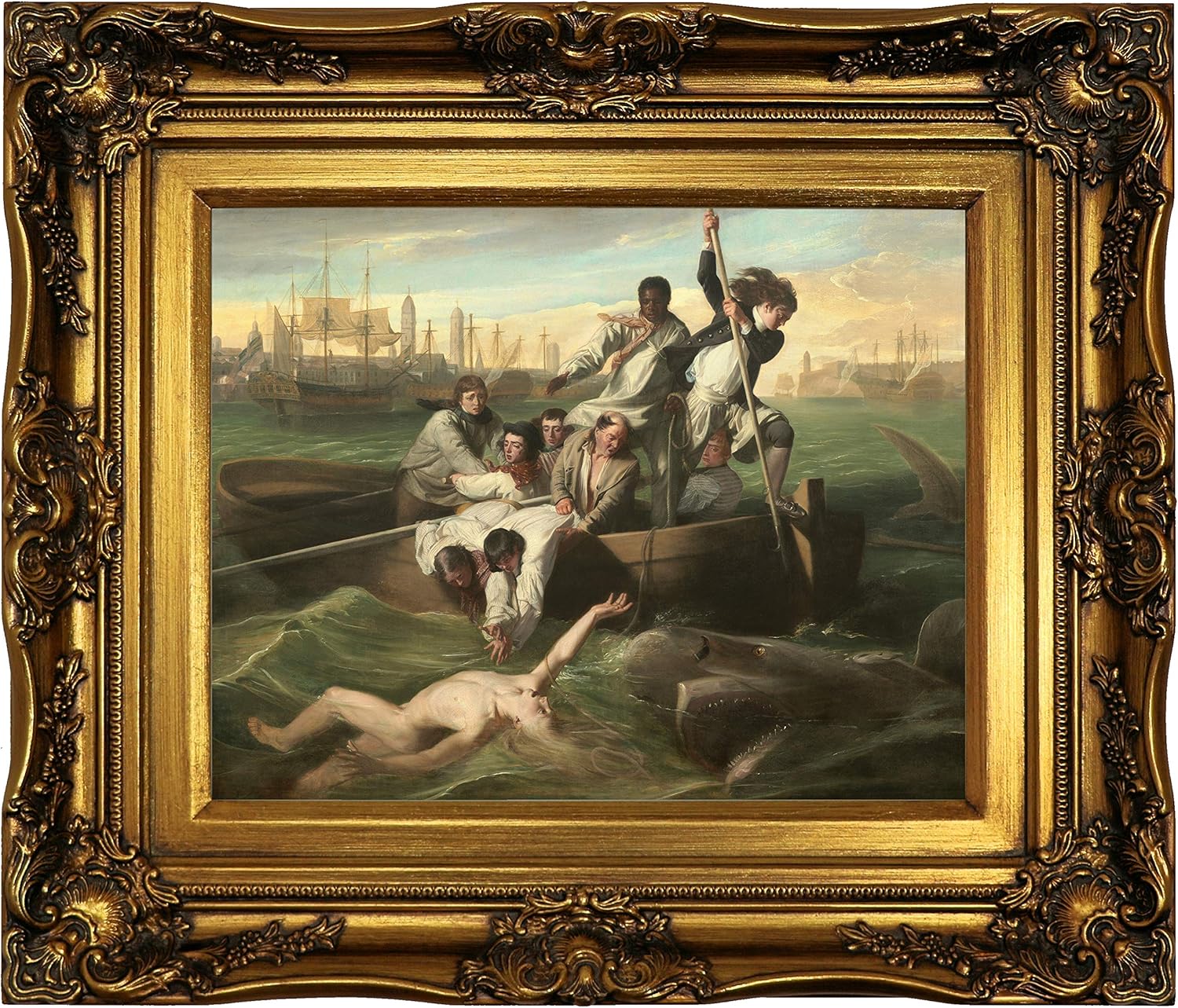 Historic Art Gallery Watson and The Shark 1778 by John Singleton Copley Framed Canvas Print, Size 11x14, Gold