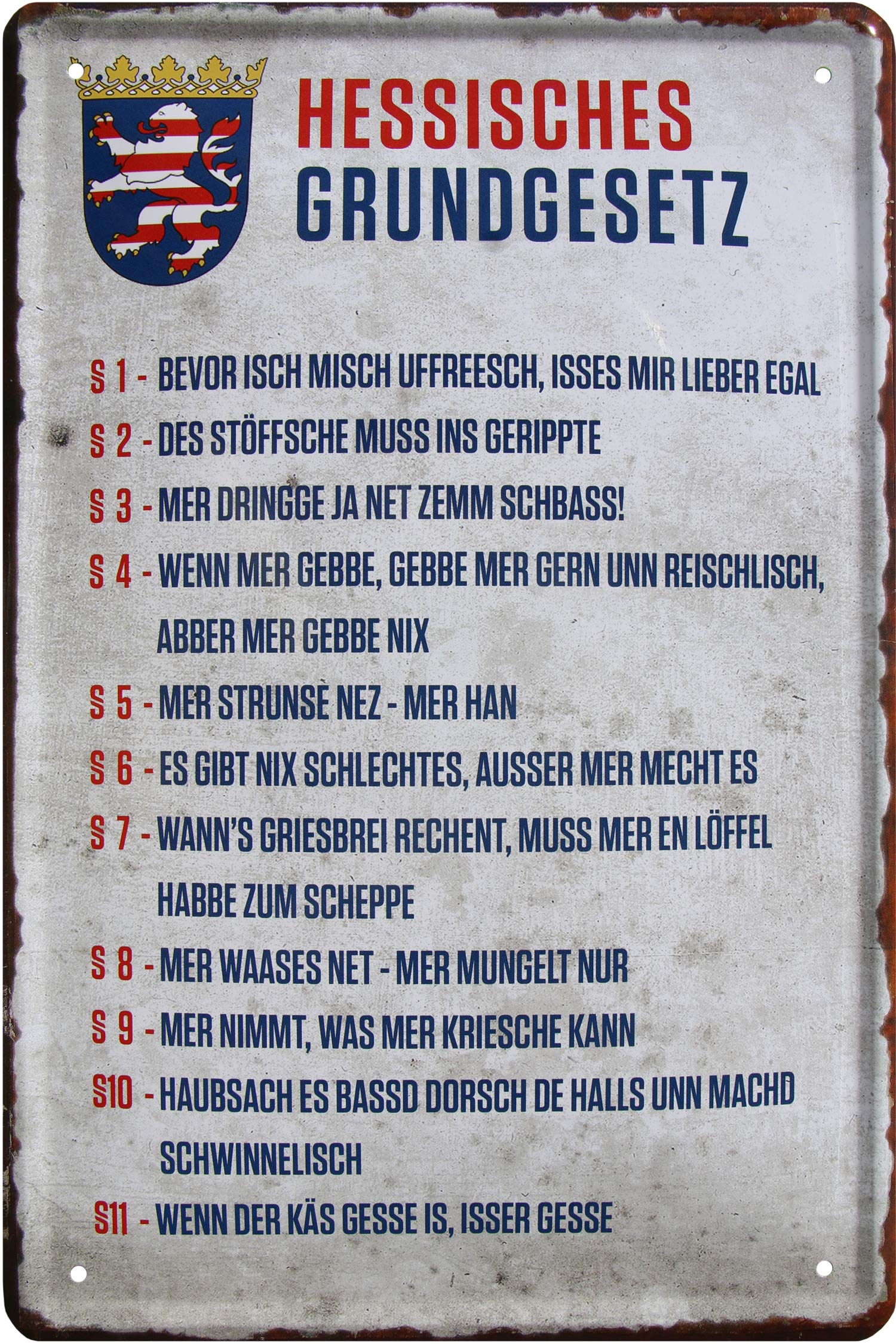 Hessische Grundgesetz Hessen 20 x 30 cm Decorative Tin Sign 16