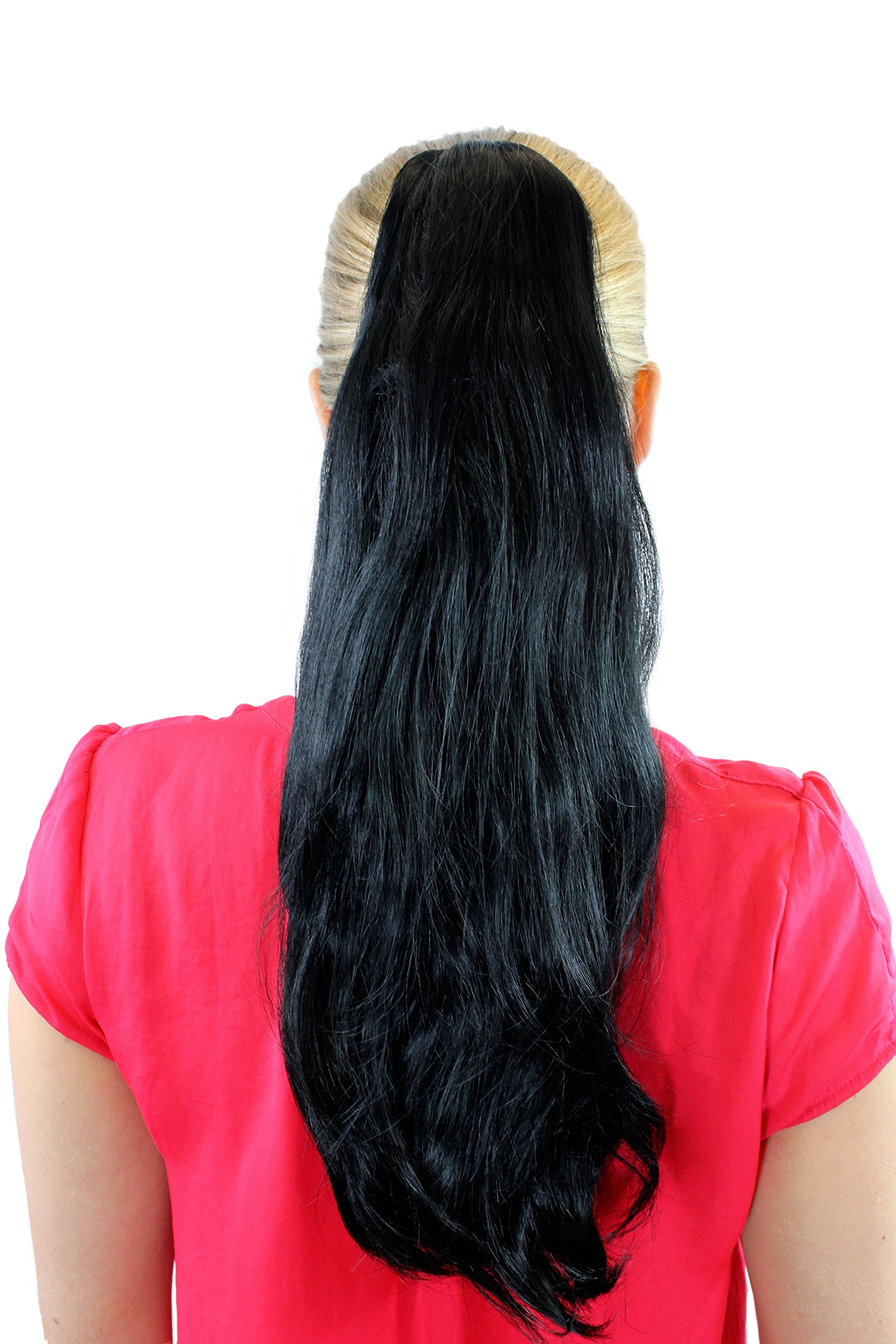 WIG ME UP - T-15-1 Ponytail Hairpiece extension straight bouncing wavy tips voluminous black 18inch