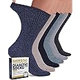 Pembrook Ribbed Knit Bamboo Viscose Diabetic Socks - 6 Pairs Crew Neuropathy Socks for Women | Diabetic Socks for Women