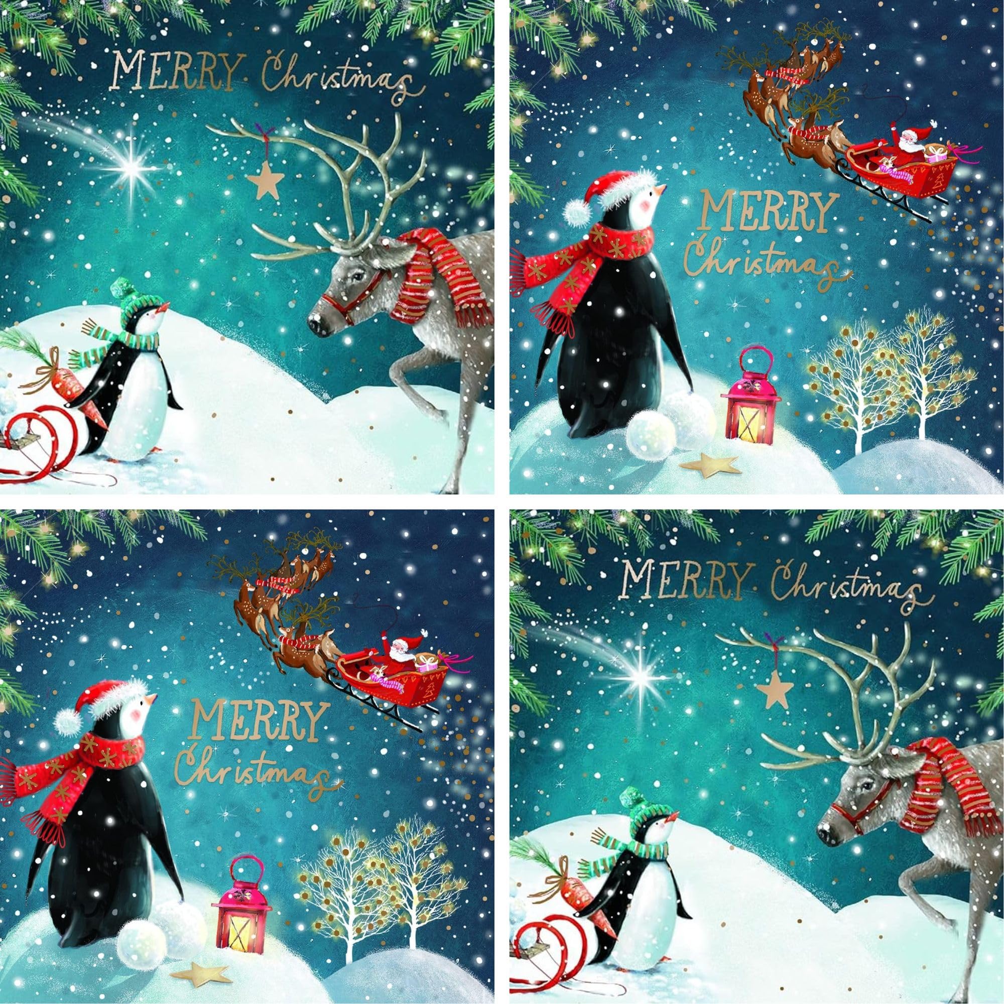 Charity Christmas Cards Box of 20 - BHF, Marie Curie, Parkinson's UK, Oxfam, The Stroke Association, NSPCC - Penguin and Reindeer Artistic Design - 10 Each of 2 Designs - Eco-Friendly