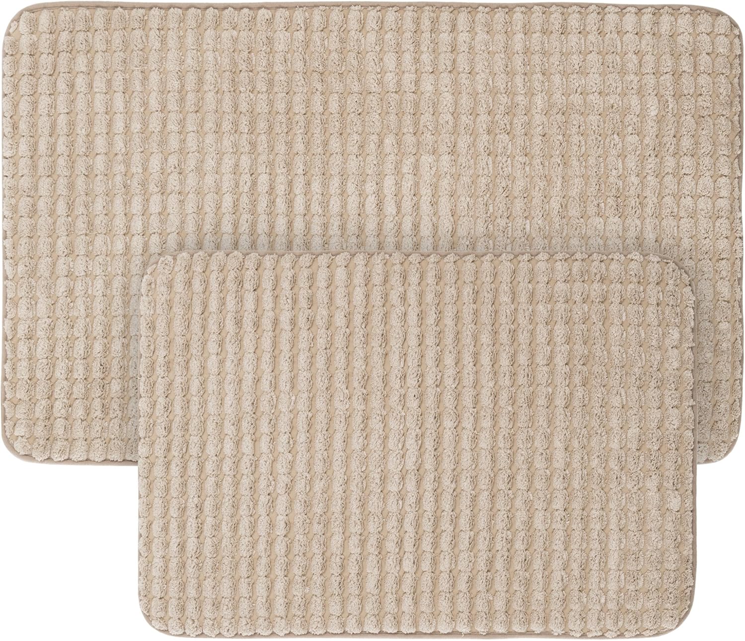 2 pc Memory Foam Bath Mat Set by Bedford Home - Woven Jacquard Fleece - Taupe